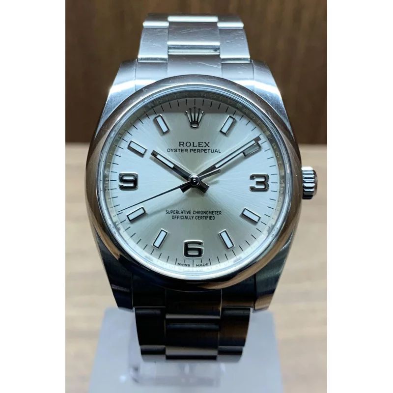PRE-OWNED Rolex Oyster Perpetual 34mm Silver & Stållänk 114200