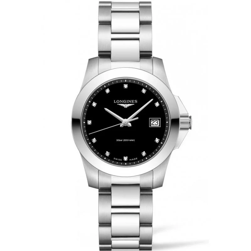 Longines - Conquest Quartz Black & Diamonds Ladies Watch Steel L33774576