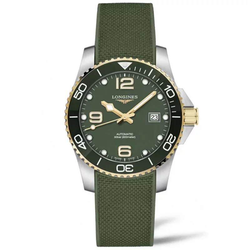 Longines - HydroConquest 41 mm Green & Gold PVD, Rubber Strap L3.781.3.06.9