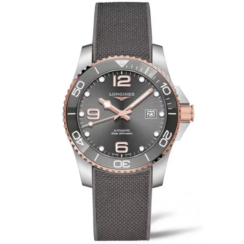 Longines - HydroConquest 41 mm Grey & Rose Gold PVD, Rubber Strap L3.781.3.78.9