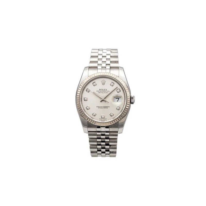 PRE-OWNED Rolex Datejust 36mm Silver & Diamonds Steel White Gold 116234