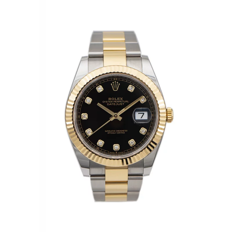 SOLD - PRE-OWNED Rolex Datejust 41mm Two Tone Black Diamond & Yellow Gold Oyster Bracelet 126333