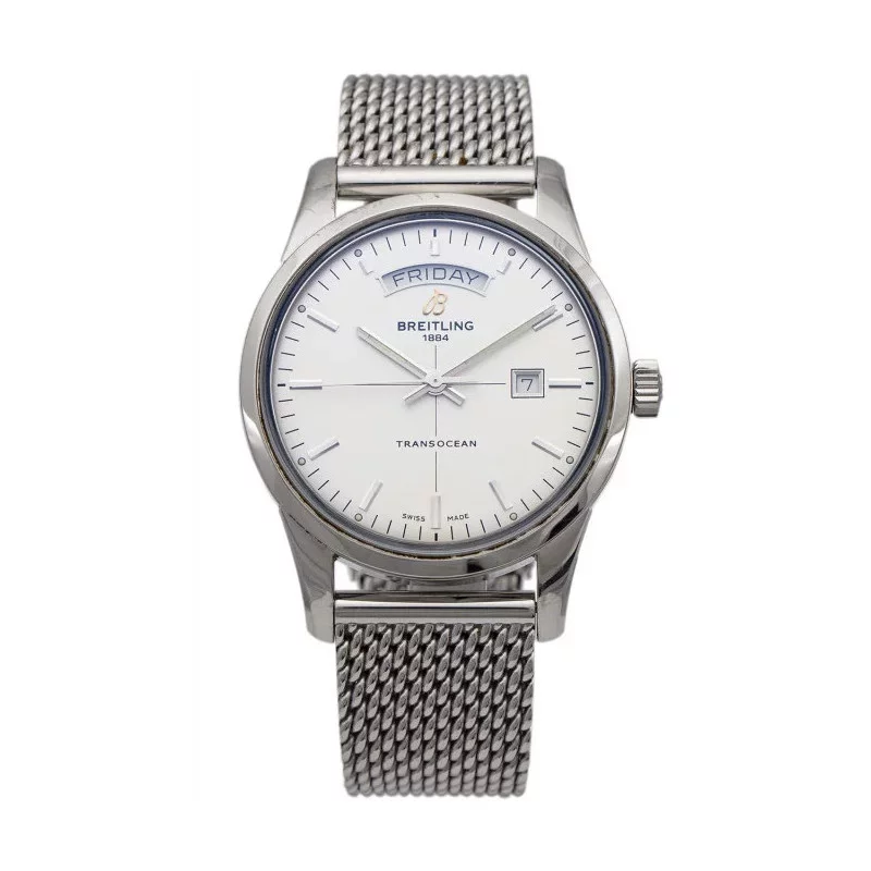 SOLD - PRE-OWNED Breitling Transocean Day-Date Automatic 43mm Silver & Steel A4531012/G751/154A