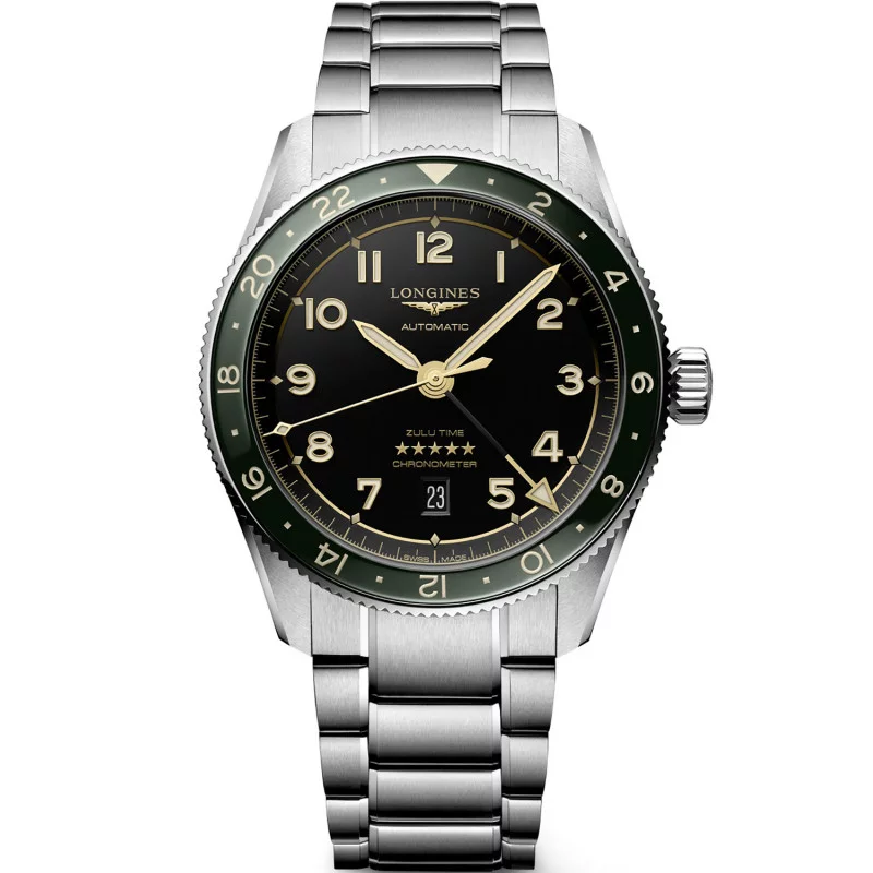 Longines Spirit Zulu Time - 42mm Green dial Steel & Steel bracelet L3.812.4.63.6