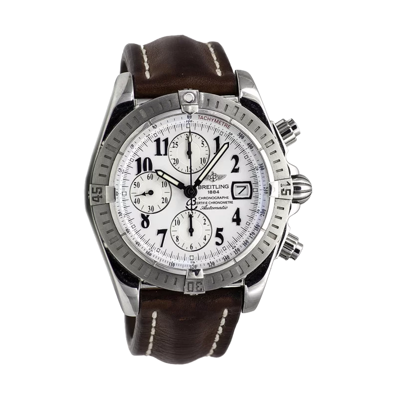 SOLD - PRE-OWNED Breitling Chronomat Evolution White & Leather A13356