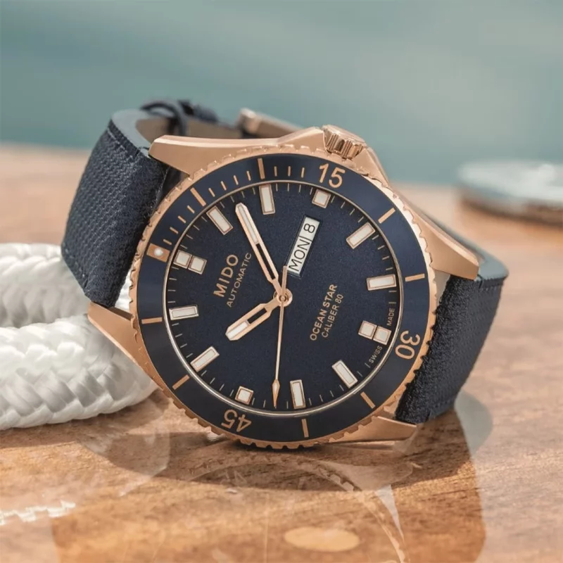 MIDO Ocean Star Blue Rose Gold PVD Rubber Gent s Watch