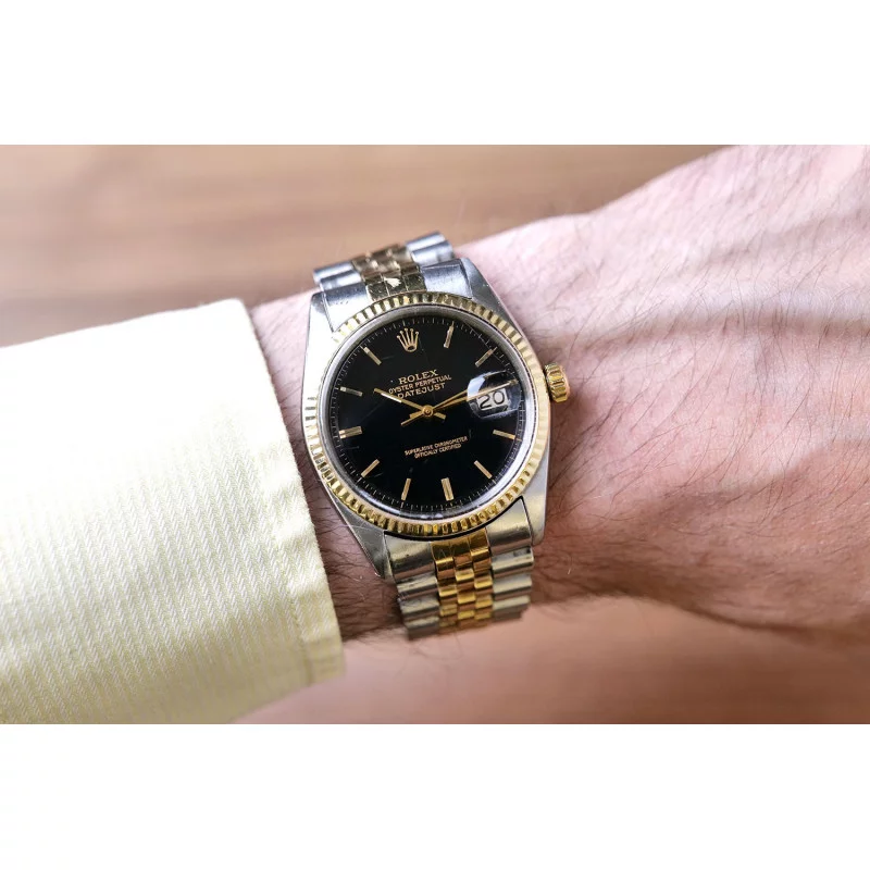 Rolex datejust two tone best sale black dial