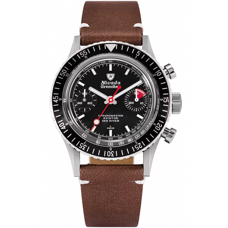 Nivada Grenchen Chronomaster 38mm Lollipop Manual Brown leather strap 86011M02