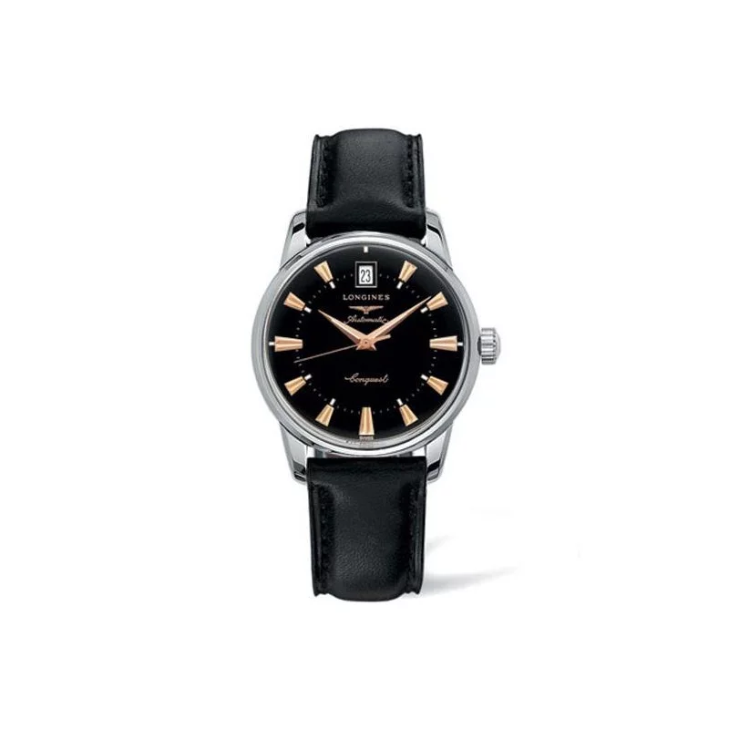 Longines - Conquest Heritage Black Leather strap