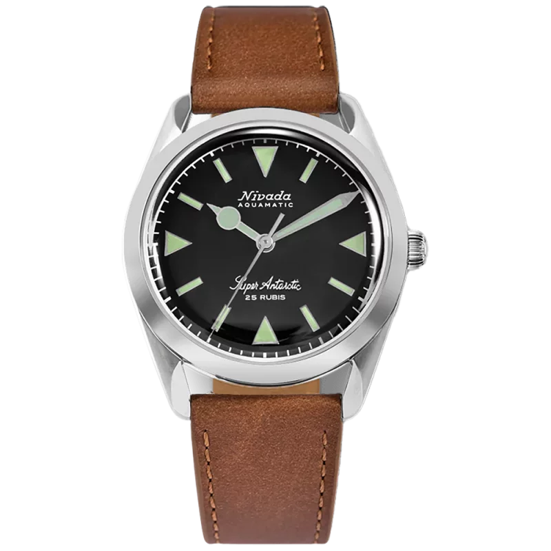 Nivada Grenchen Super Antarctic Black Green Index & Leather Strap 32026A17
