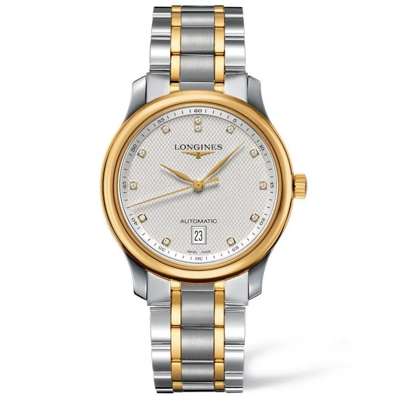 Longines Master Automatic - 38.5 mm diamonds index silver & yellow gold