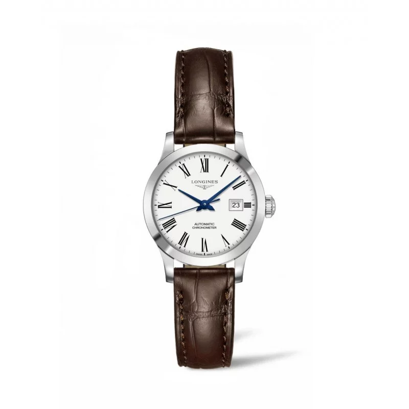 Longines - Record Lady Leather Strap 30 mm White Dial & Roman Number