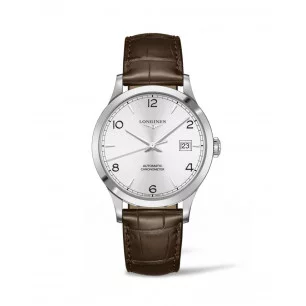 Longines - Record Leather Strap 40 mm Silver Dial