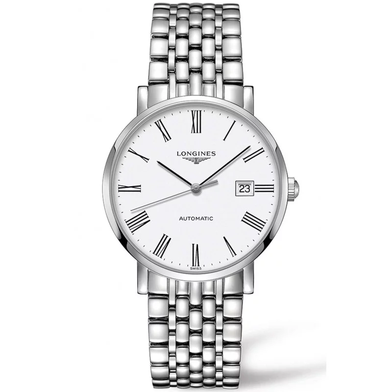 Longines - Elegant 39mm White Steel Roman Numeral Gent's Watch