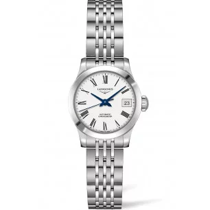 Longines -Record 26 mm White Roman Numeral Lady's Watch