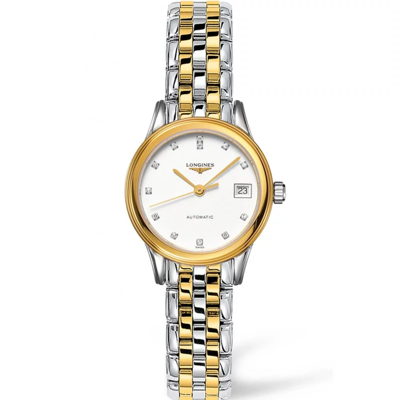 Longines -Flagship 26mm White & Diamonds, Lady's watch, Gold and Steel