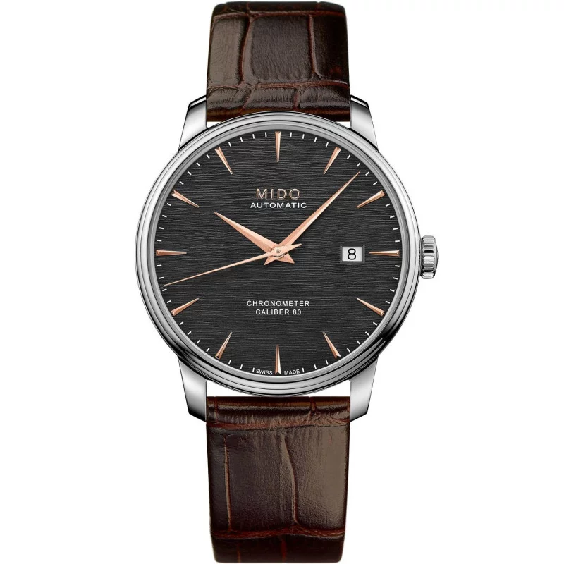 MIDO - Baroncelli Silicon COSC- Anthracite dial & Leatherstrap Gent's 40 mm
