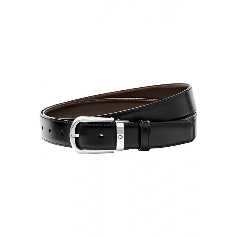 Montblanc - Meisterstück Black & Brown Horseshoe Pin Buckle Belt Saffiano Leather Belt
